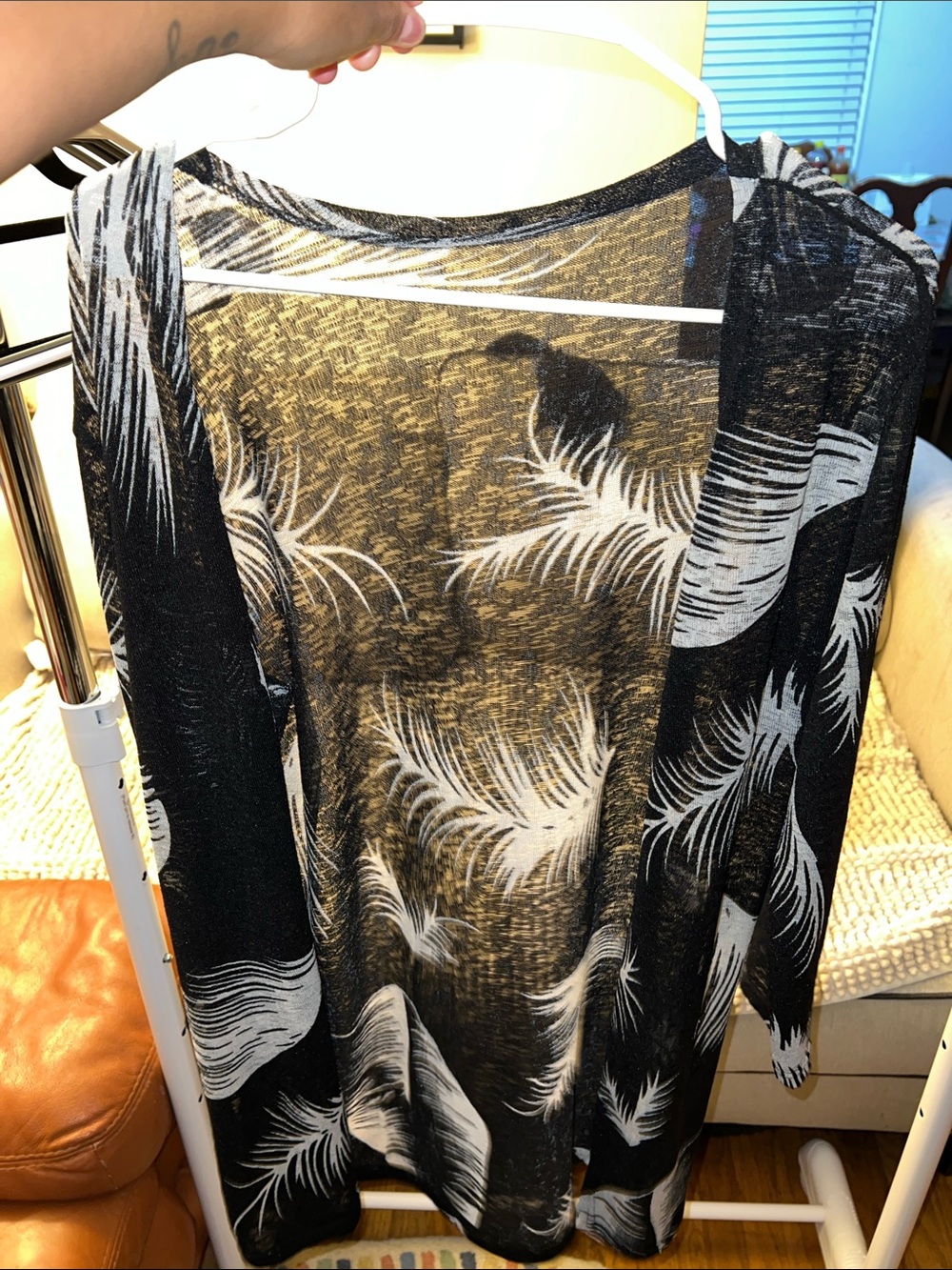 Source Unknown Black Sheer Palm-Print Tunic